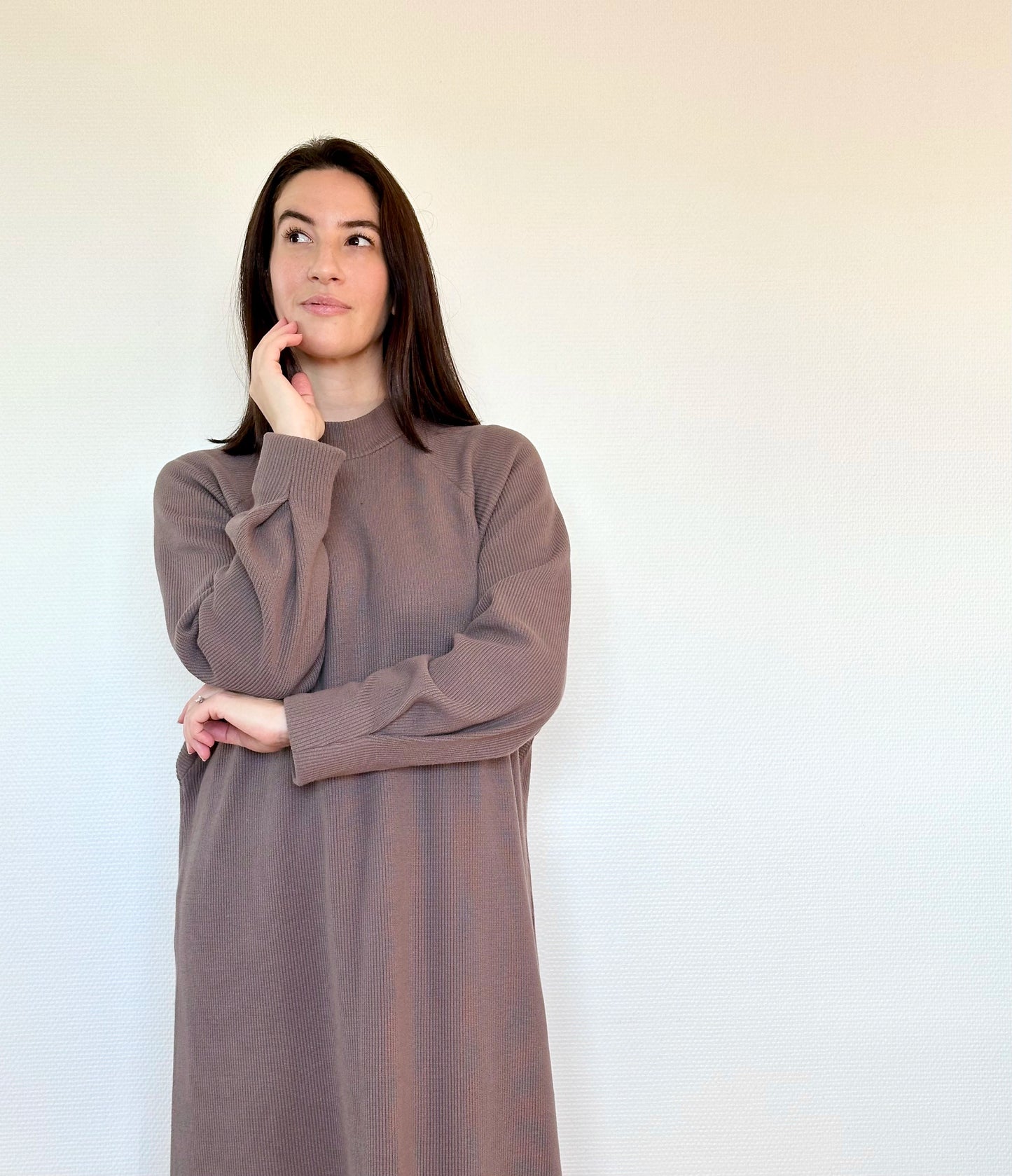 Robe longue mocha pour allaiter en maille ouverture à zip nuance lactée